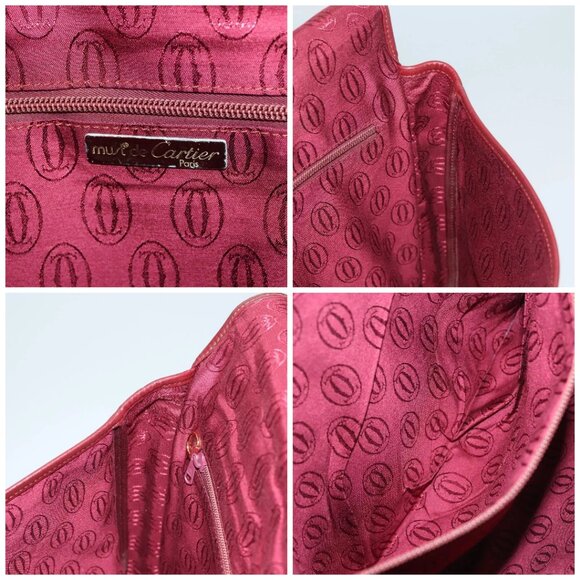 CARTIER Briefcase Leather Bordeaux Gold Auth - Picture 15 of 16